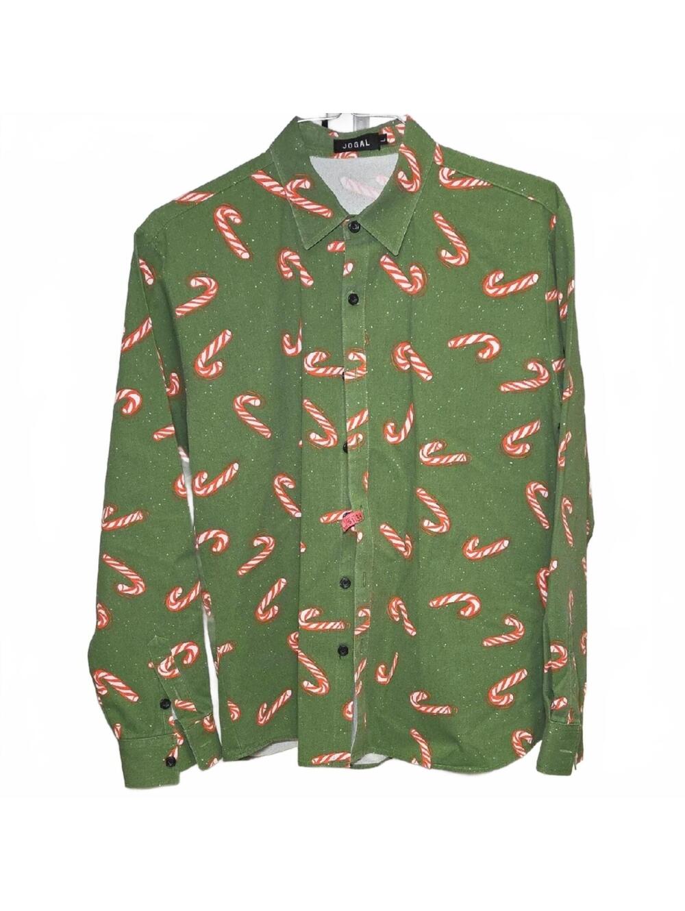 Jogal | Green Candy Cane Print Men's Shirt | L